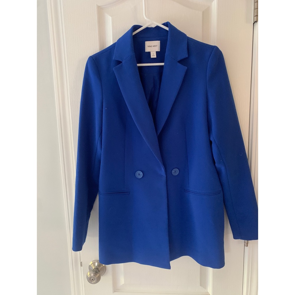 Nine West Cobalt Blue Double Breasted Blazer Jacket Size 6 Longline Professional